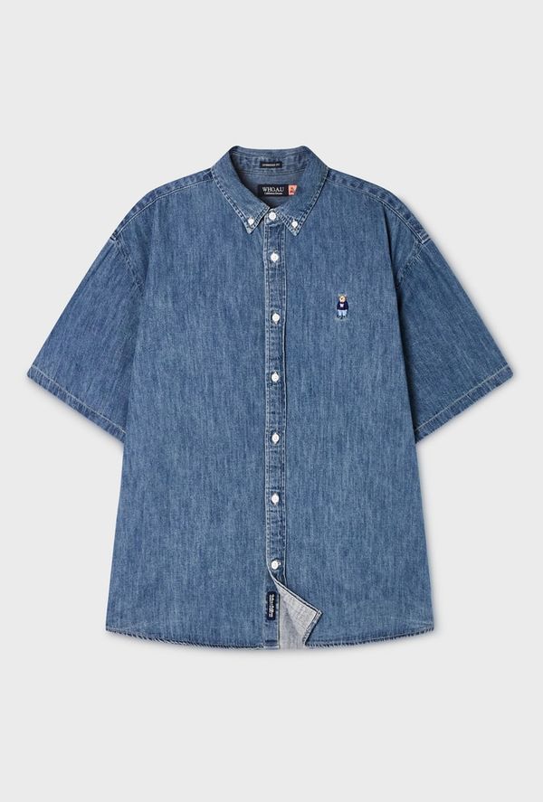 WHOAU Áo sơ mi Unisex Steve Denim Short Sleeve Shirts