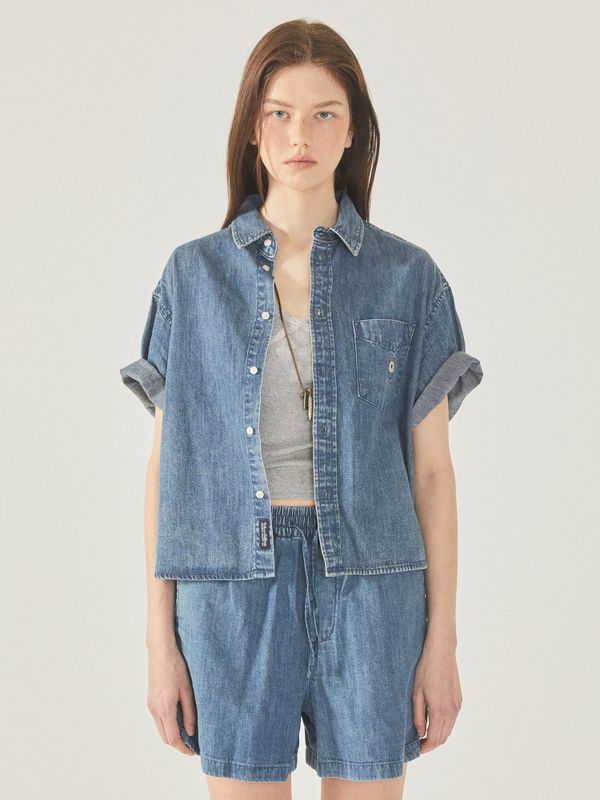 Steve Denim Crop Short Sleeve Shirts_WHYJF2522F