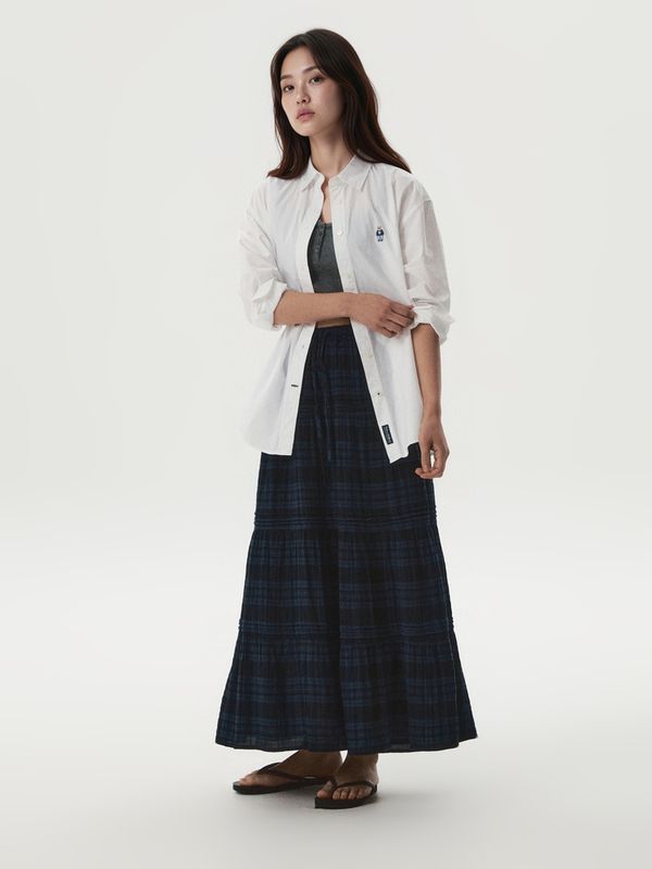 WHOAU Chân váy Check long tiered skirt_WHWHGB822F