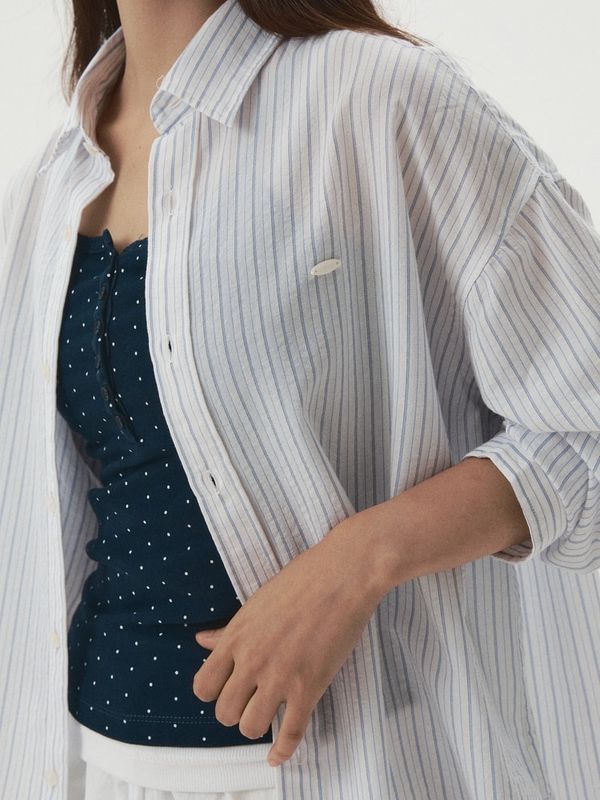 WHOAU Áo sơ mi nữ Loose Fit Striped Shirt WHYSGB731F