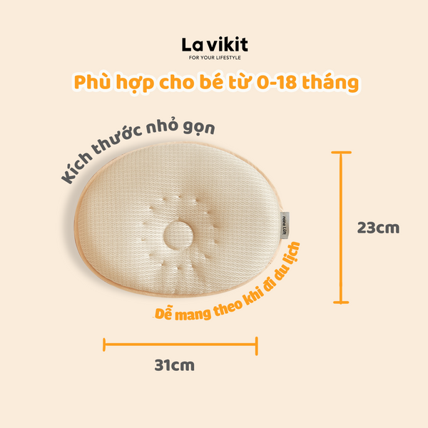 Gối sơ sinh chống bẹp đầu dành cho trẻ 1-18 tháng Lavikit