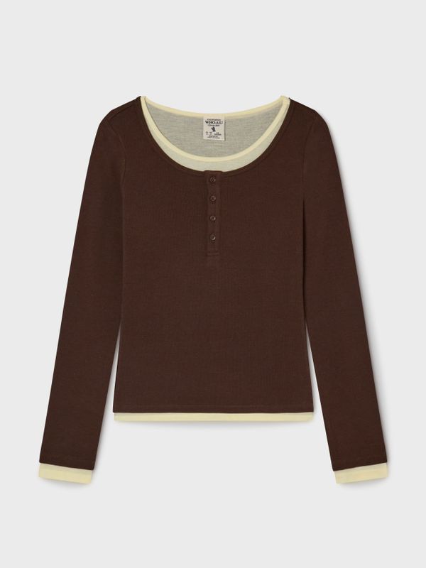 Layered Henry Neck Long Sleeve T-Shirt