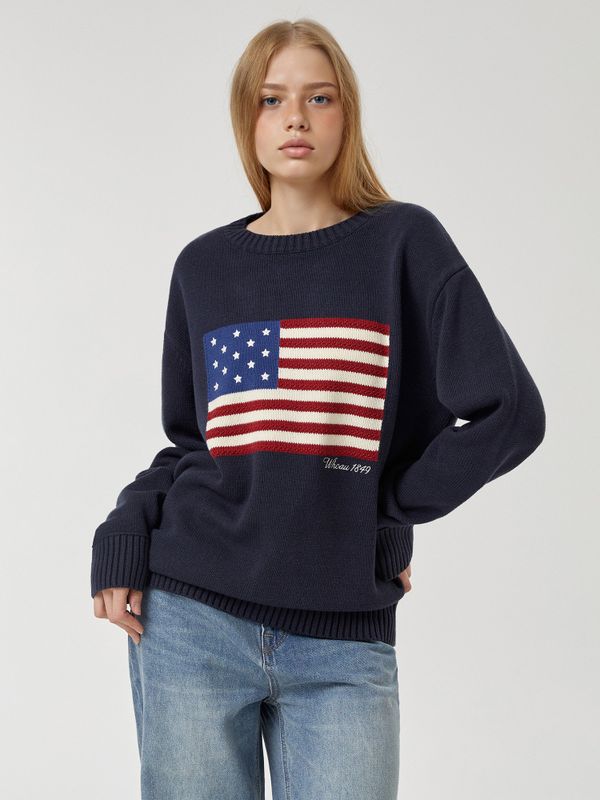 American Flag Intarsia Pullover