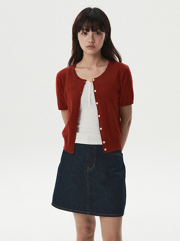 WHOAU Áo Cardigan Punching Skashi Short Sleeve Cardigan_WHCKG2522F