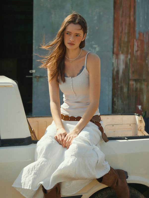 Eyelet Henry Neck Sleeveless