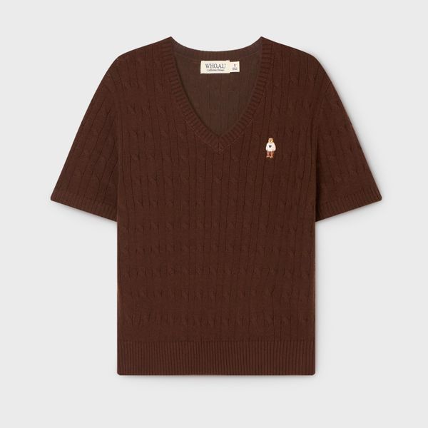 WHOAU Áo len Steve V-neck Cable Short Sleeve Sweater_WHKAG2411F
