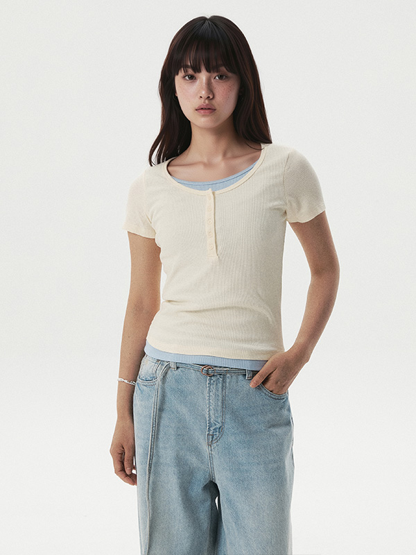 Layered Henley Short-Sleeve T-shirt
