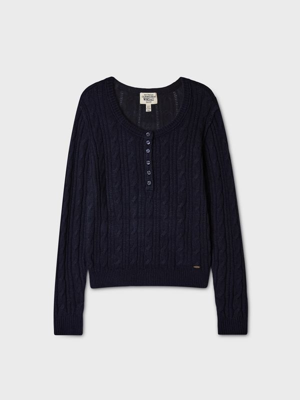 WHOAU Áo len Henley neck Cable Pullover_WHKAGB926F