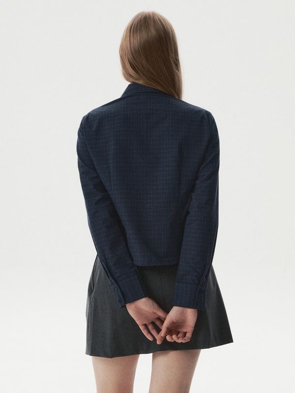 WHOAU Áo kiểu sọc caro nữ Slim fit check blouse_WHBLGB831F