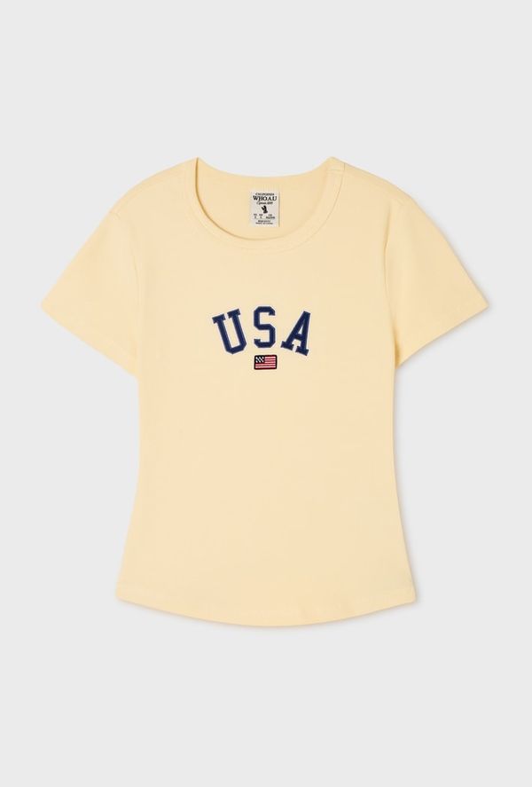 WHOAU Áo thun USA Ribbed Short-sleeve T-shirt_WHRAG3791F