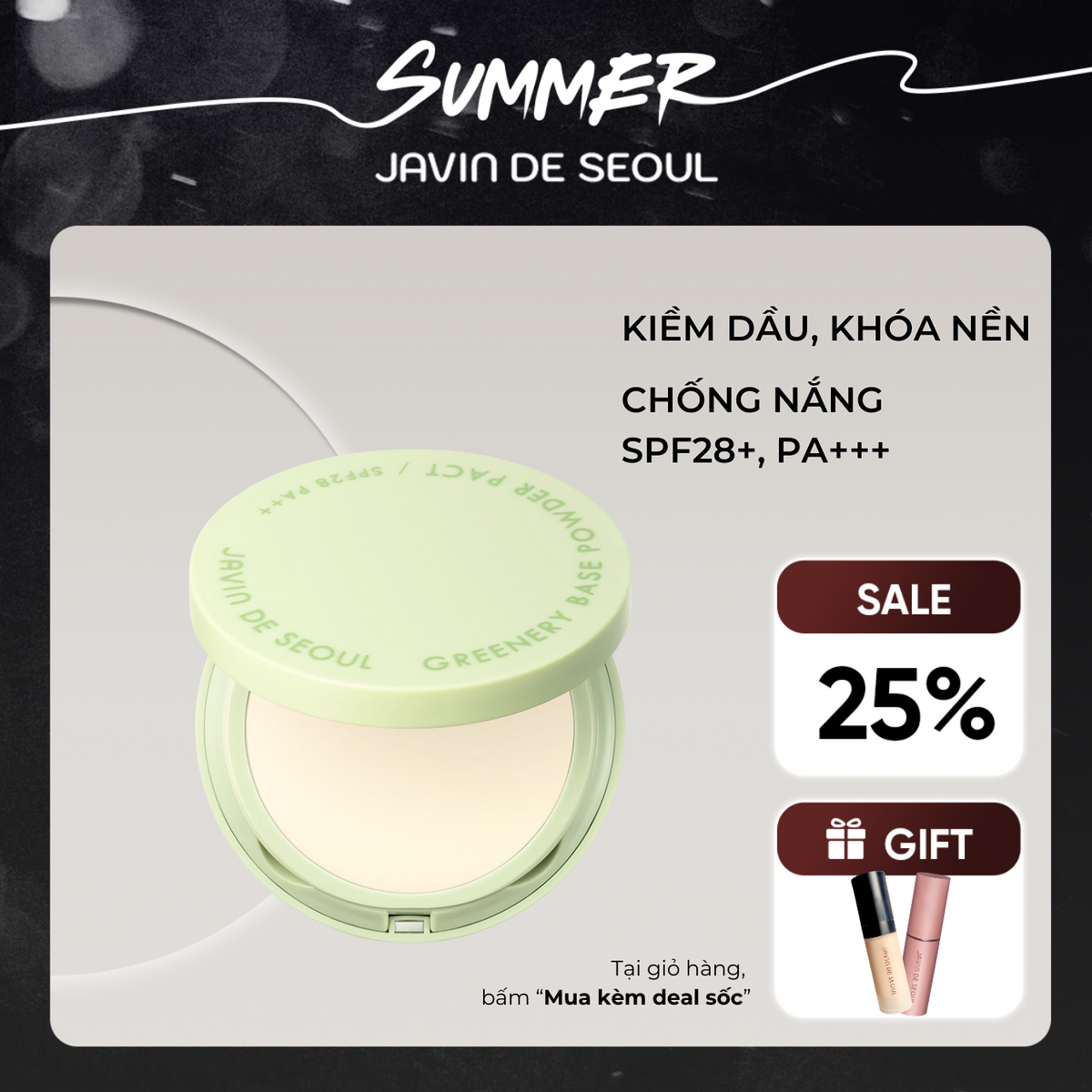 Phấn phủ Greenery không màu Javin De Seoul giúp làm mịn da và kiềm dầu (có kèm bông tán và cọ phủ)