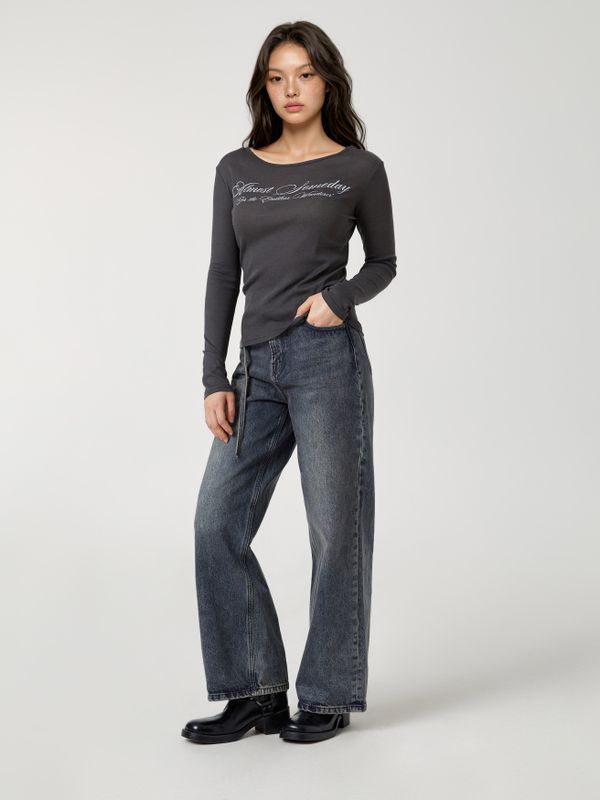 WHOAU Quần dài nữ Vintage Washing Wide Denim(F)_WHTJG2313F