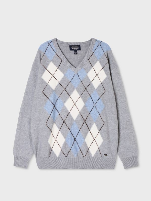 WHOAU Áo len V-neck Argyle Pullover _WHKAGB823F