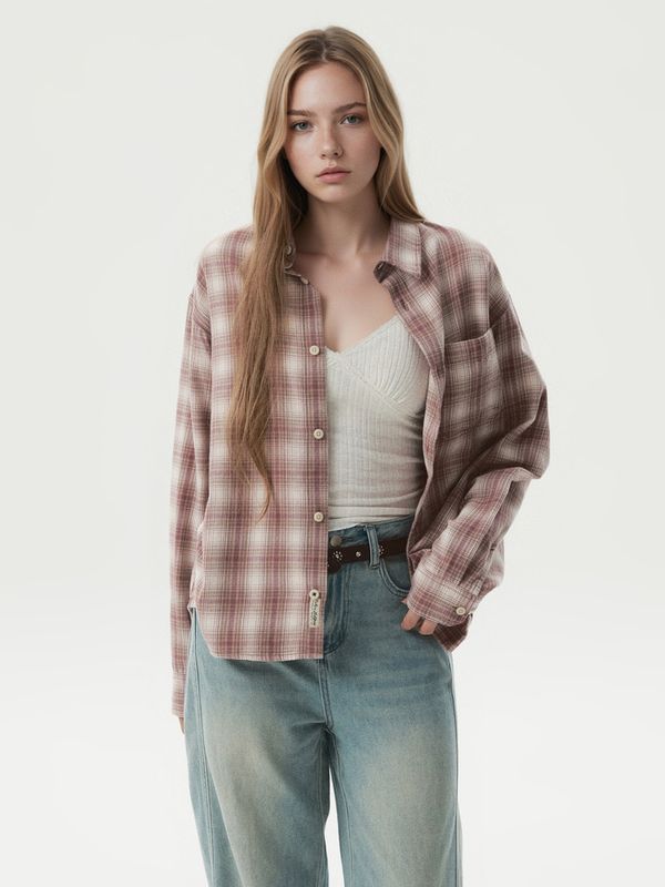 WHOAU Áo Sơ mi Flannel Loose-Fit Check Shirts(F)_WHYCGBT41F