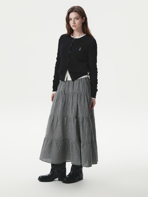 WHOAU Chân váy Check Long Tiered Skirt_WHWHG2441F