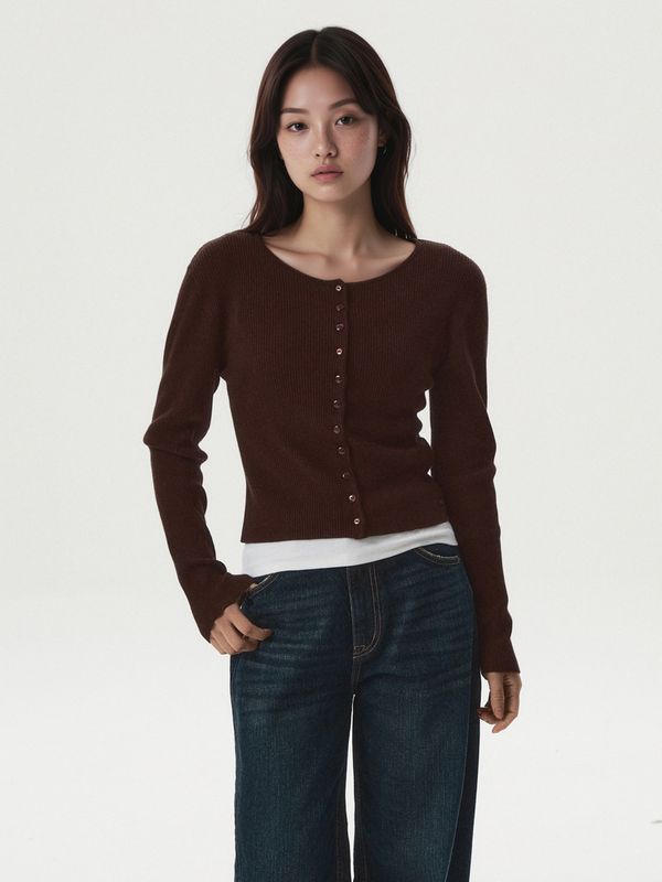 WHOAU Áo len Ribbed Button Cardigan_WHCKGB822F