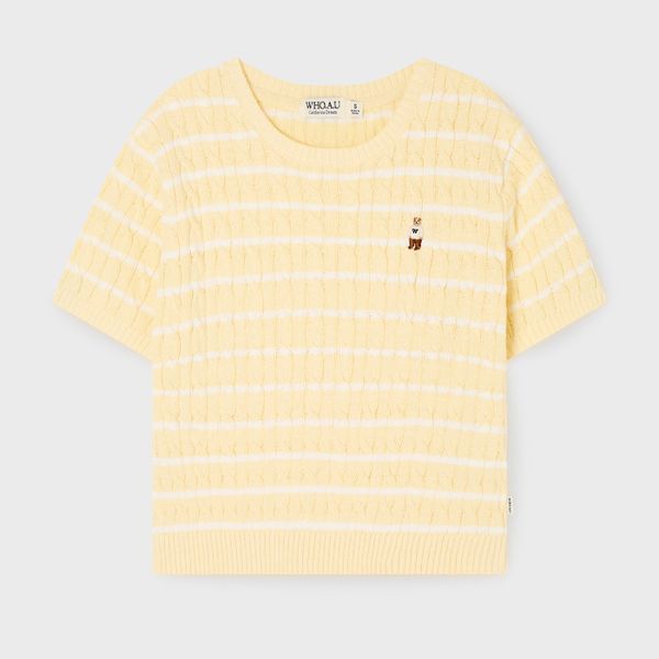 WHOAU Áo len Meichan Steve Melange Short Sleeve Sweater_WHKAG2412F
