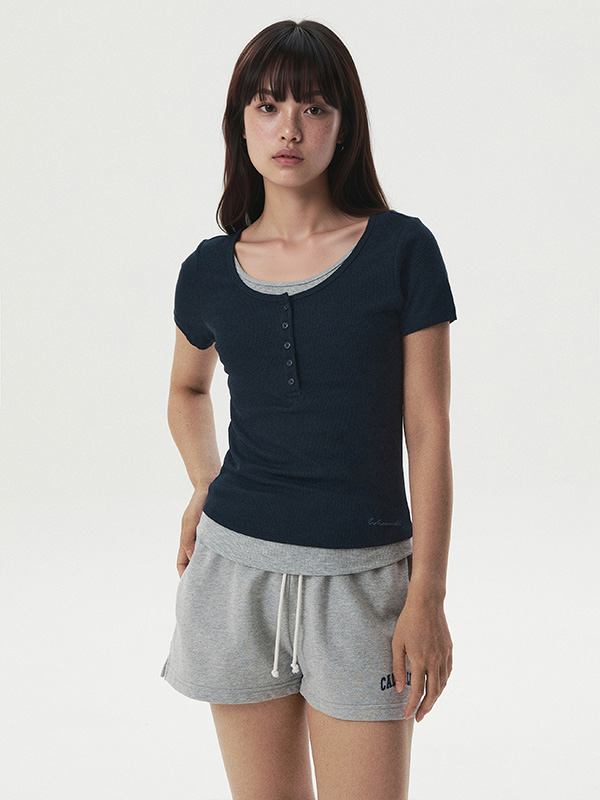 Layered Henley Short-Sleeve T-shirt-1781235351