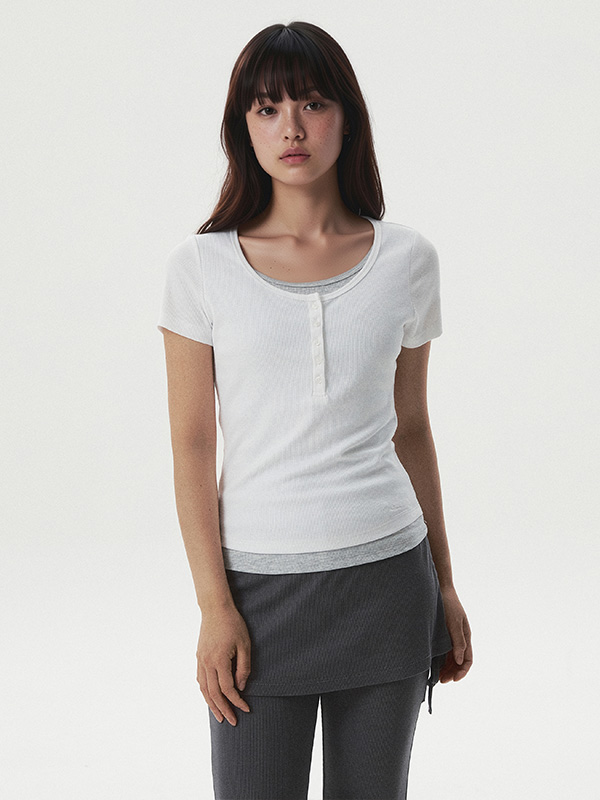 Layered Henley Short-Sleeve T-shirt-1781235351