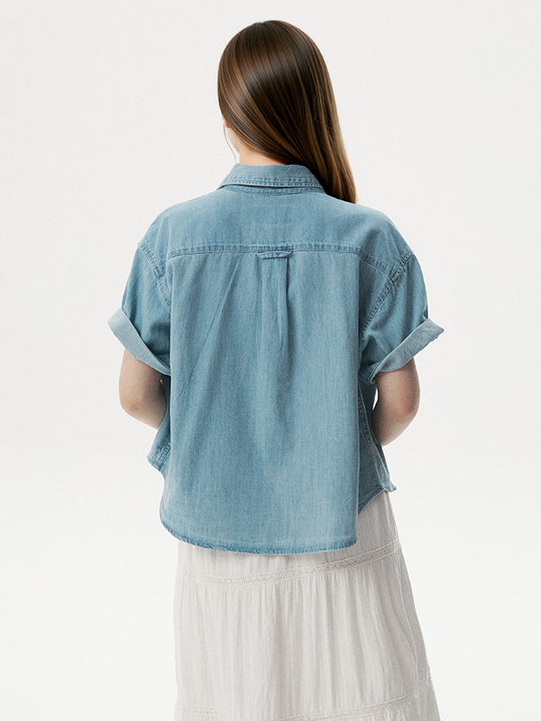WHOAU Steve Denim Crop Short Sleeve Shirts_WHYJG2522F