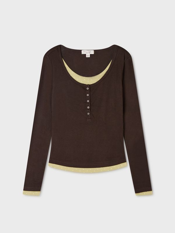 WHOAU Áo thun nữ tay dài Layered Henryneck Long Sleeve T-shirt(F)_WHLAGB824F