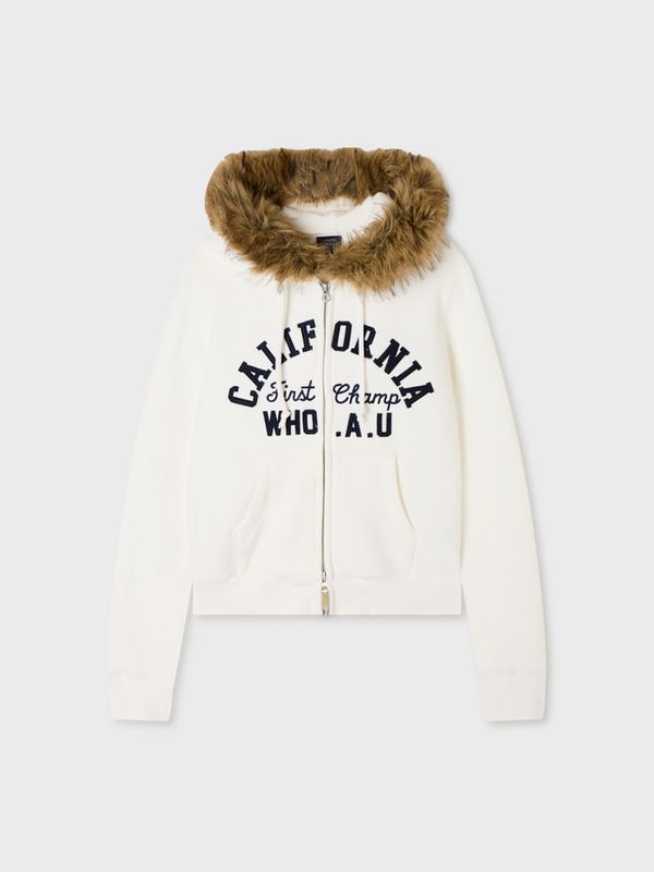 WHOAU Áo khoác nỉ Slim Fur-Trimmed Hood Zip-up(F)_WHMZGBV23F