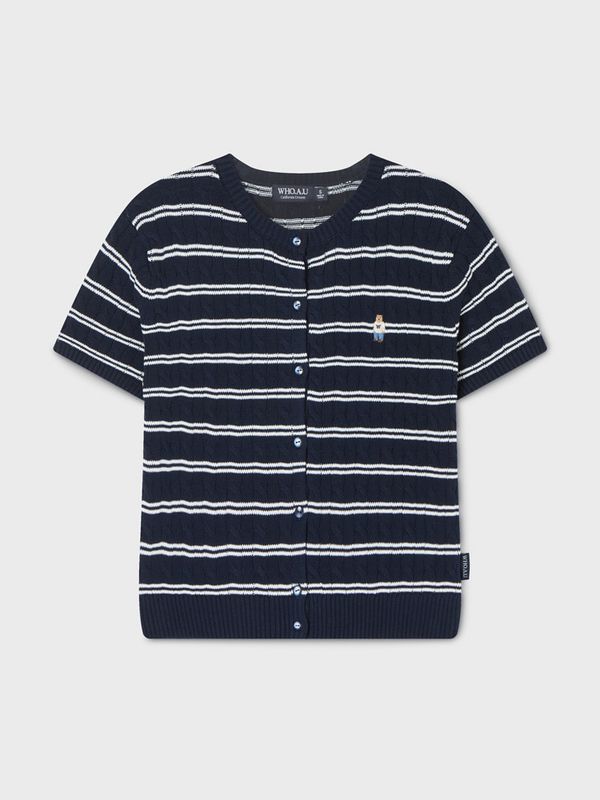 WHOU Áo len Steve R-neck Cable Short Sleeve Cardigan_WHCKG2412F
