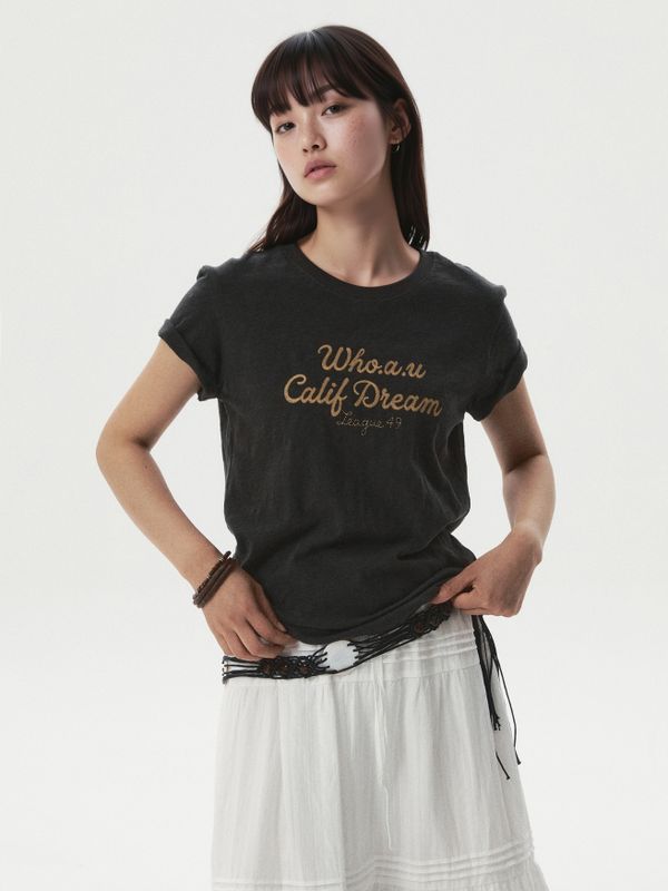 WHOAU Áo thun nữ Chain Embroidery T-Shirt_WHRAG2471F