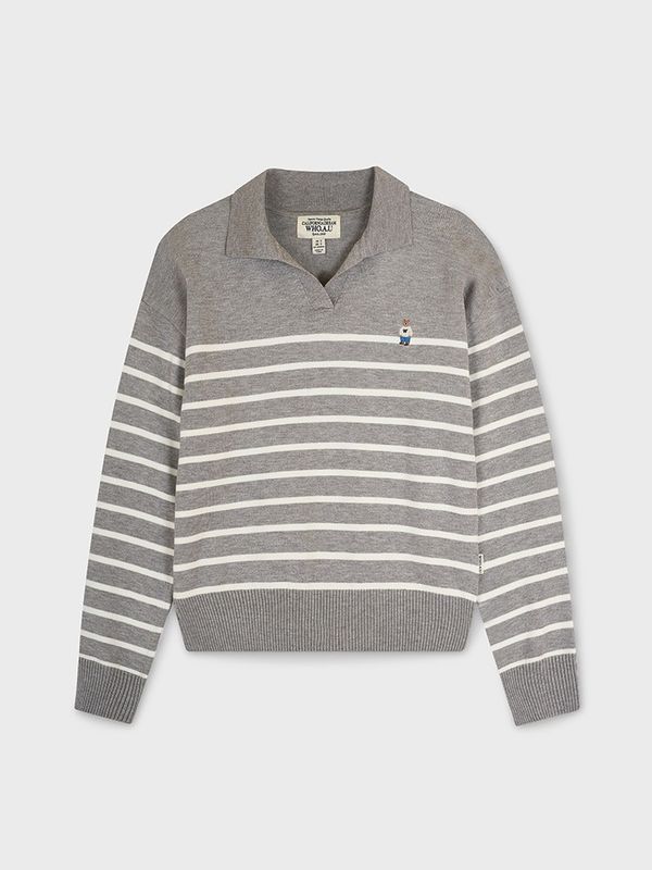 WHOAU Áo len nữ Steve Open Collar Stripe Pullover_WHKAG2343F