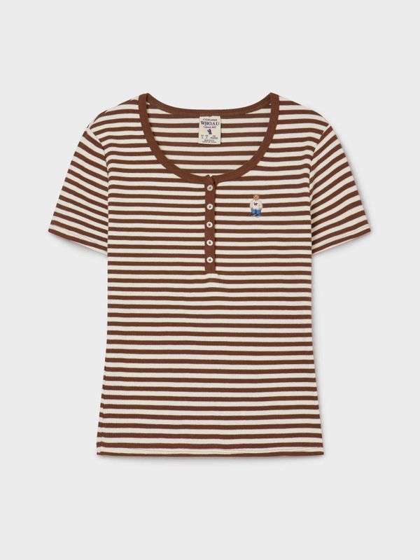 WHOAU Áo thun gân Steve Ribbed Henry Neck T-shirt_WHRAG2452F