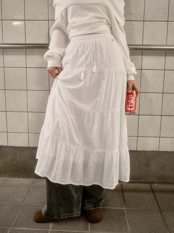 Dobby Long Tiered Skirt