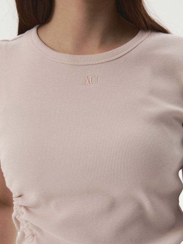 WHOAU Áo thun gân Ribbed Side String T-Shirt_WHRAG2424F