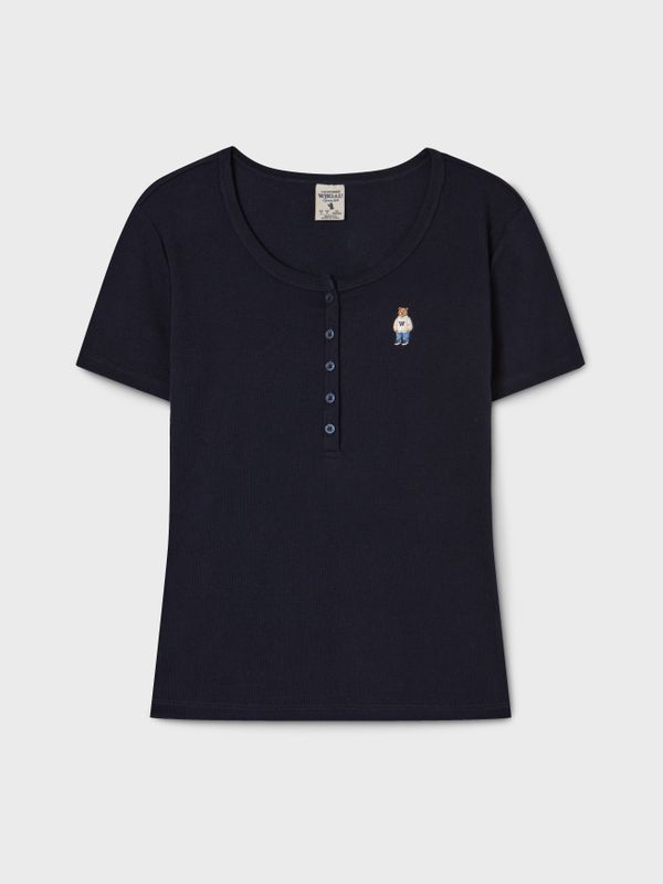 WHOAU Áo thun gân Steve Ribbed Henry Neck T-shirt_WHRAG2452F