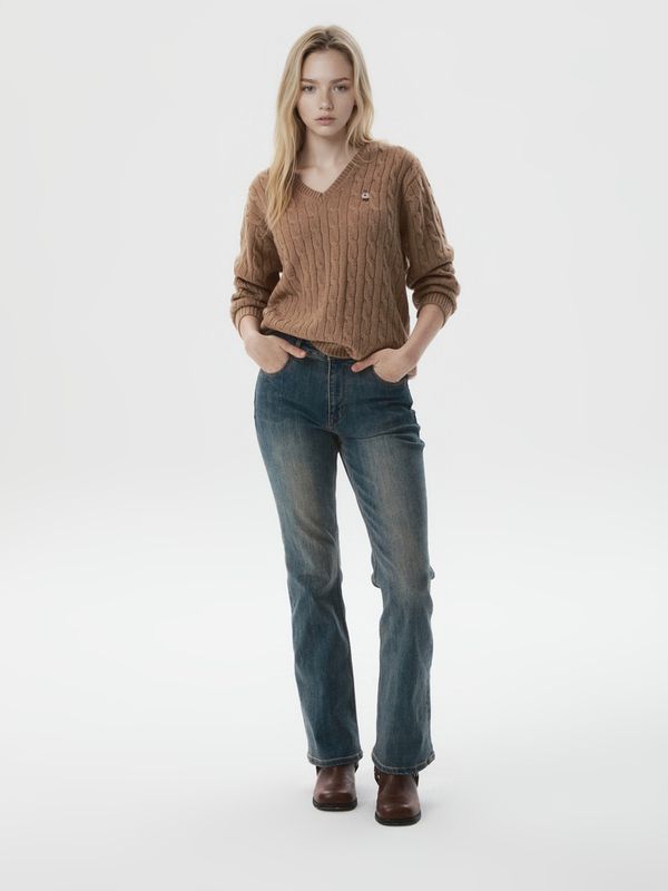 WHOAU Áo len Steve Cable V-neck Pullover_WHKAGB922F