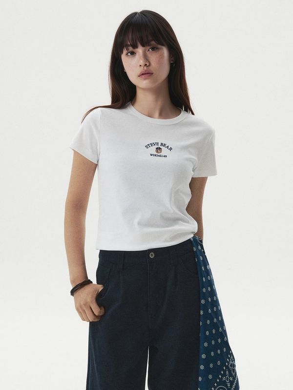 WHOAU Áo thun nữ Steve Embroidery Shorts Sleeve T-shirt[B]_WHRAGB751F