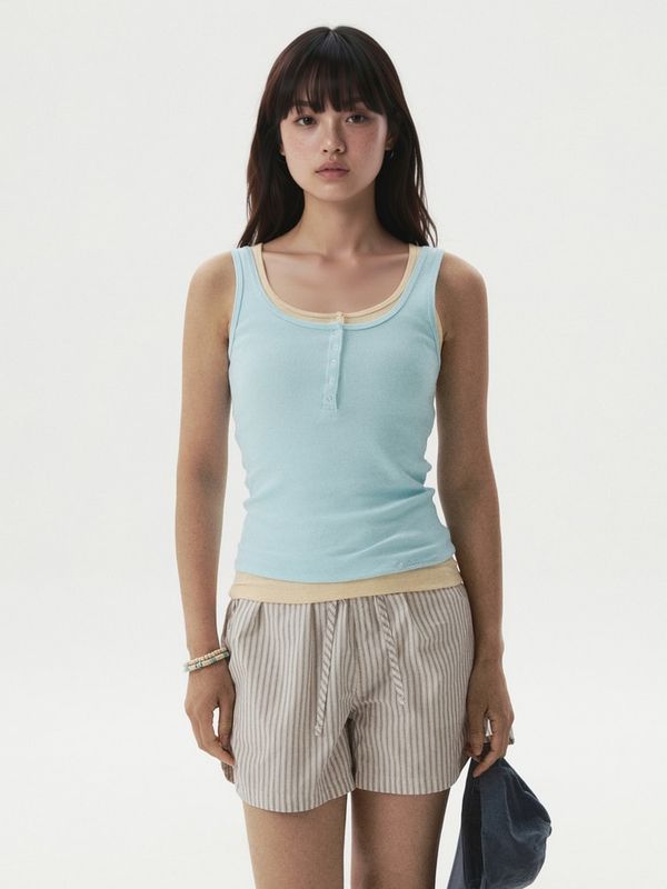 WHOAU Áo Ribbed Henley Sleeveless_WHRNG3792F