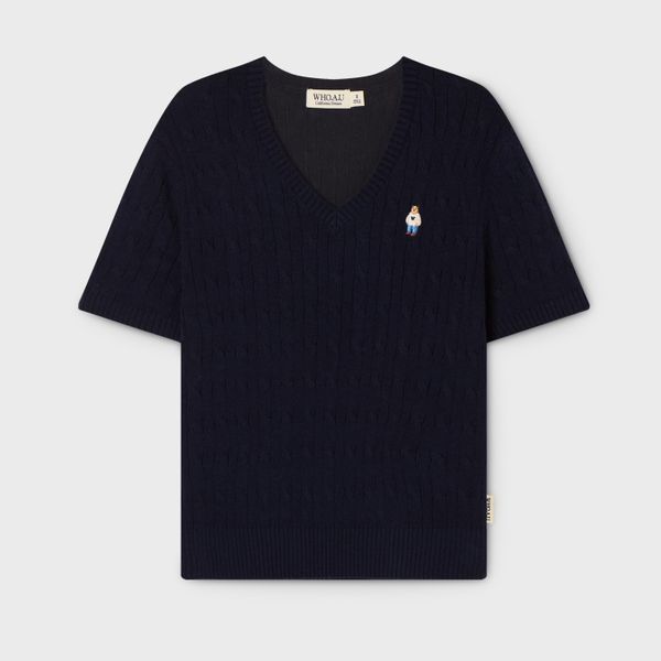 WHOAU Áo len Steve V-neck Cable Short Sleeve Sweater_WHKAG2411F