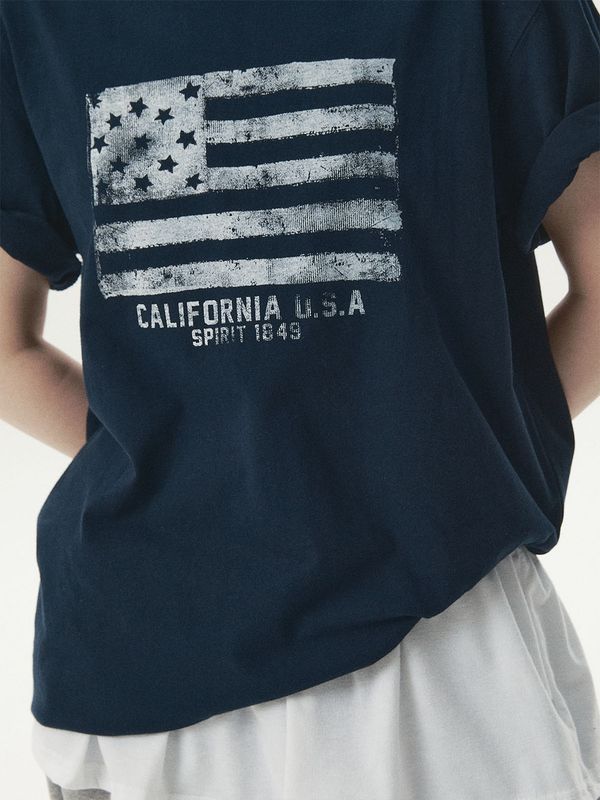 WHOAU Áo thu Unisex American Flag Printing T-shirt_WHRPG2407U