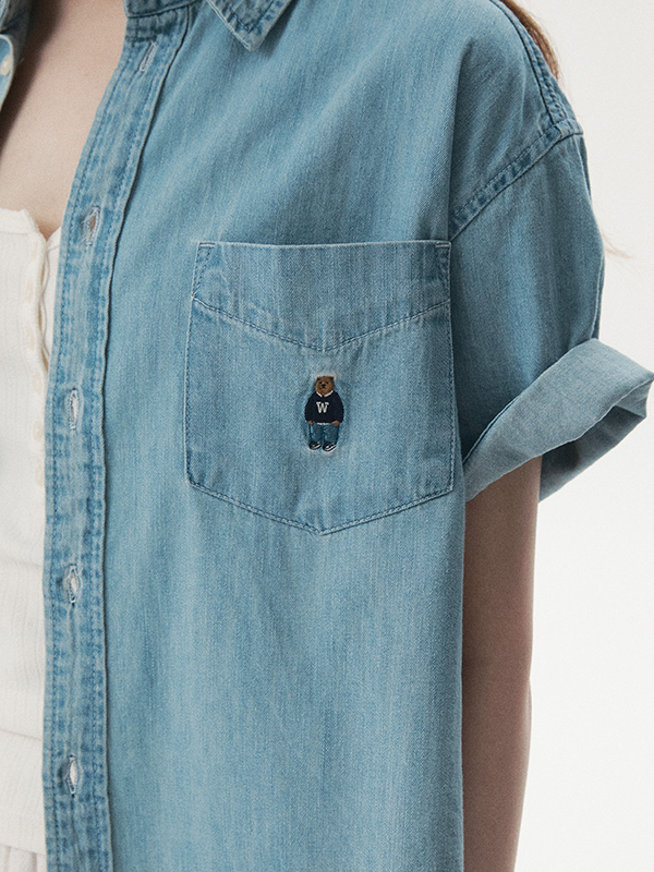 WHOAU Steve Denim Crop Short Sleeve Shirts_WHYJG2522F