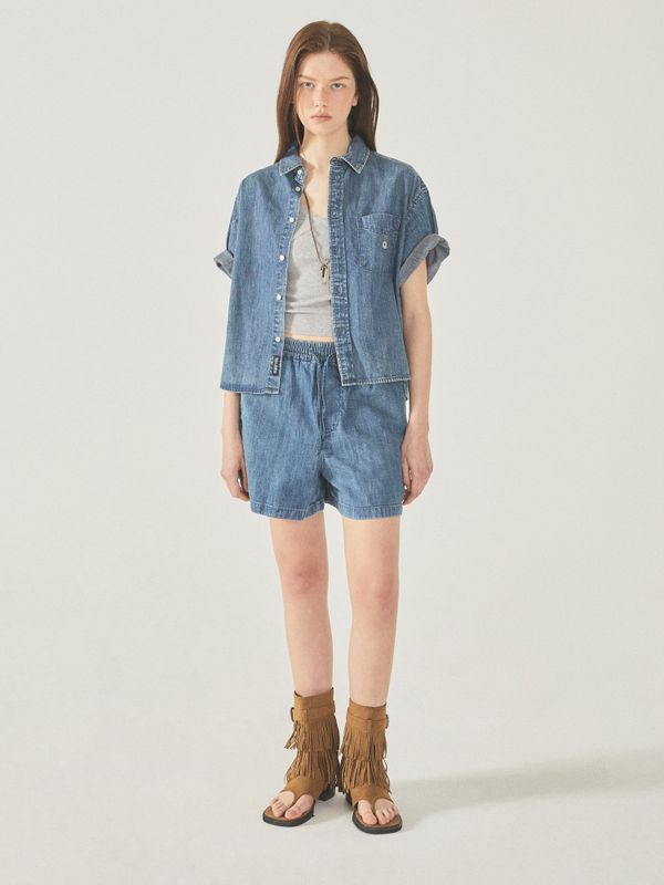 Steve Denim Crop Short Sleeve Shirts_WHYJF2522F