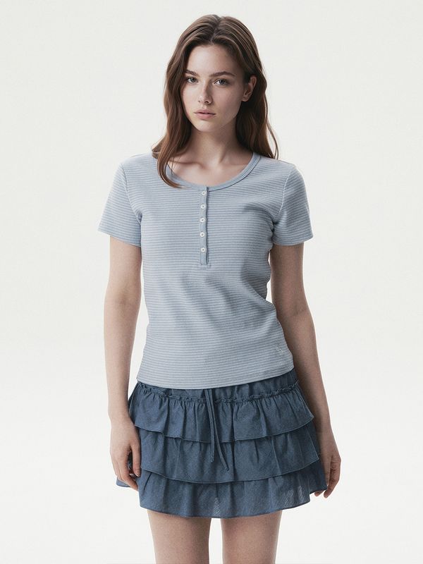 Ribbed Henry Neck T-shirt
