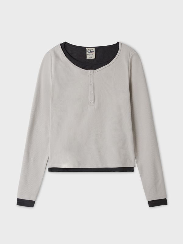 Layered Henry Neck Long Sleeve T-Shirt_WHLAF4891F