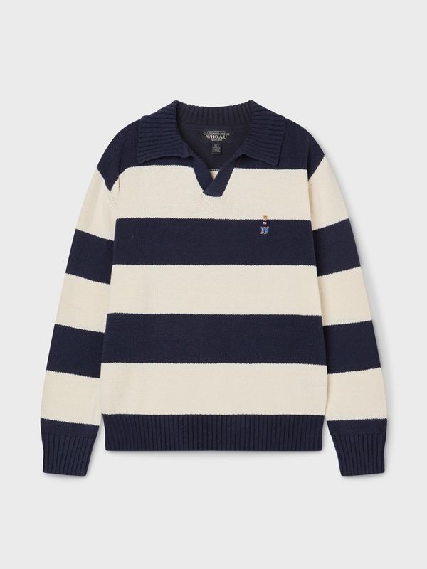 WHOAU Áo len UNISEX Steve Open Collar Stripe Pullover_WHKAG2333U