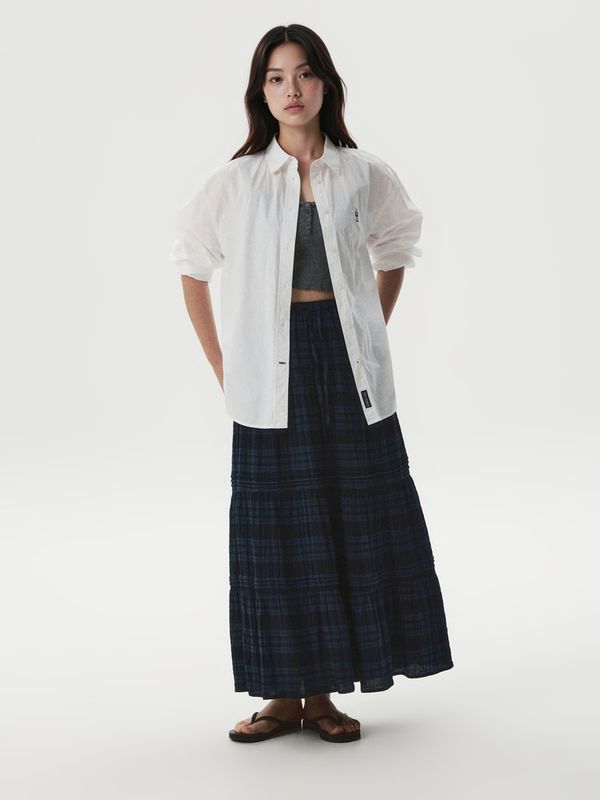 WHOAU Chân váy Check long tiered skirt_WHWHGB822F