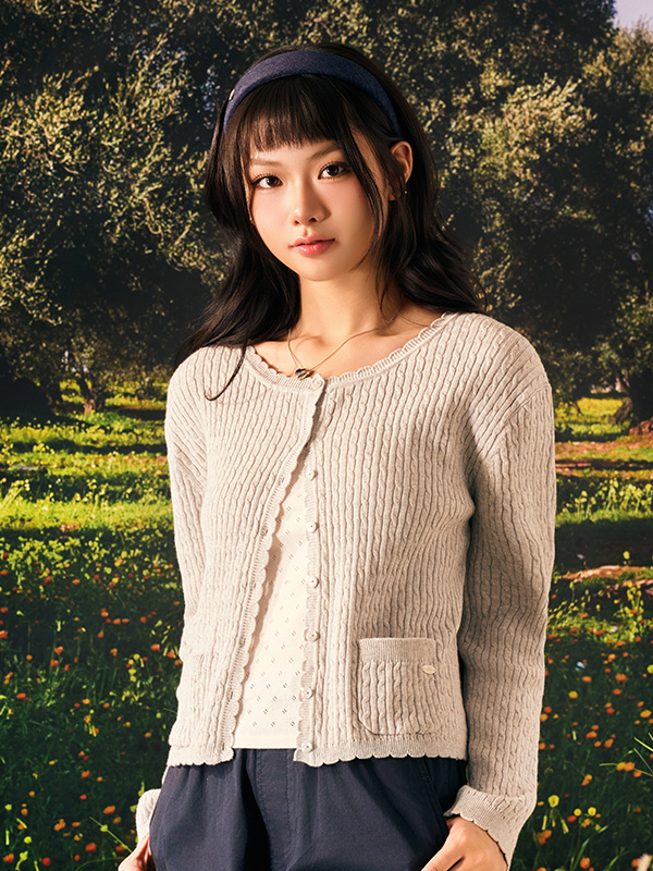 HighGauge Cotton Cable Scallop Cardigan_WHCKF2491F