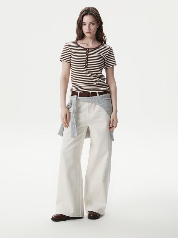 Ribbed Henry Neck T-shirt