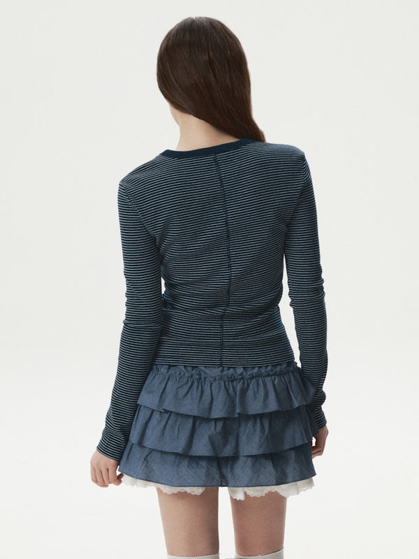 WHOAU Áo thun gân tay dài nữ Ribbed Long Sleeve T-shirt_WHLAG2321F