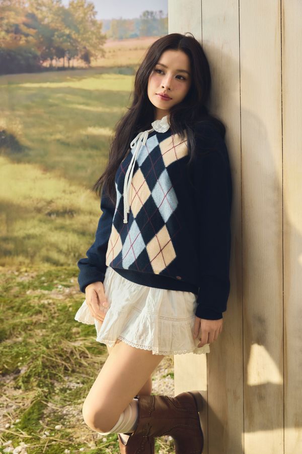 WHOAU Áo len V-neck Argyle Pullover _WHKAGB823F