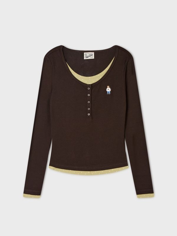 WHOAU Áo thun nữ Steve Layered Henryneck T-shirt[B]_WHLAGB854F