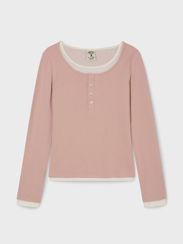 Layered Henry Neck Long Sleeve T-Shirt